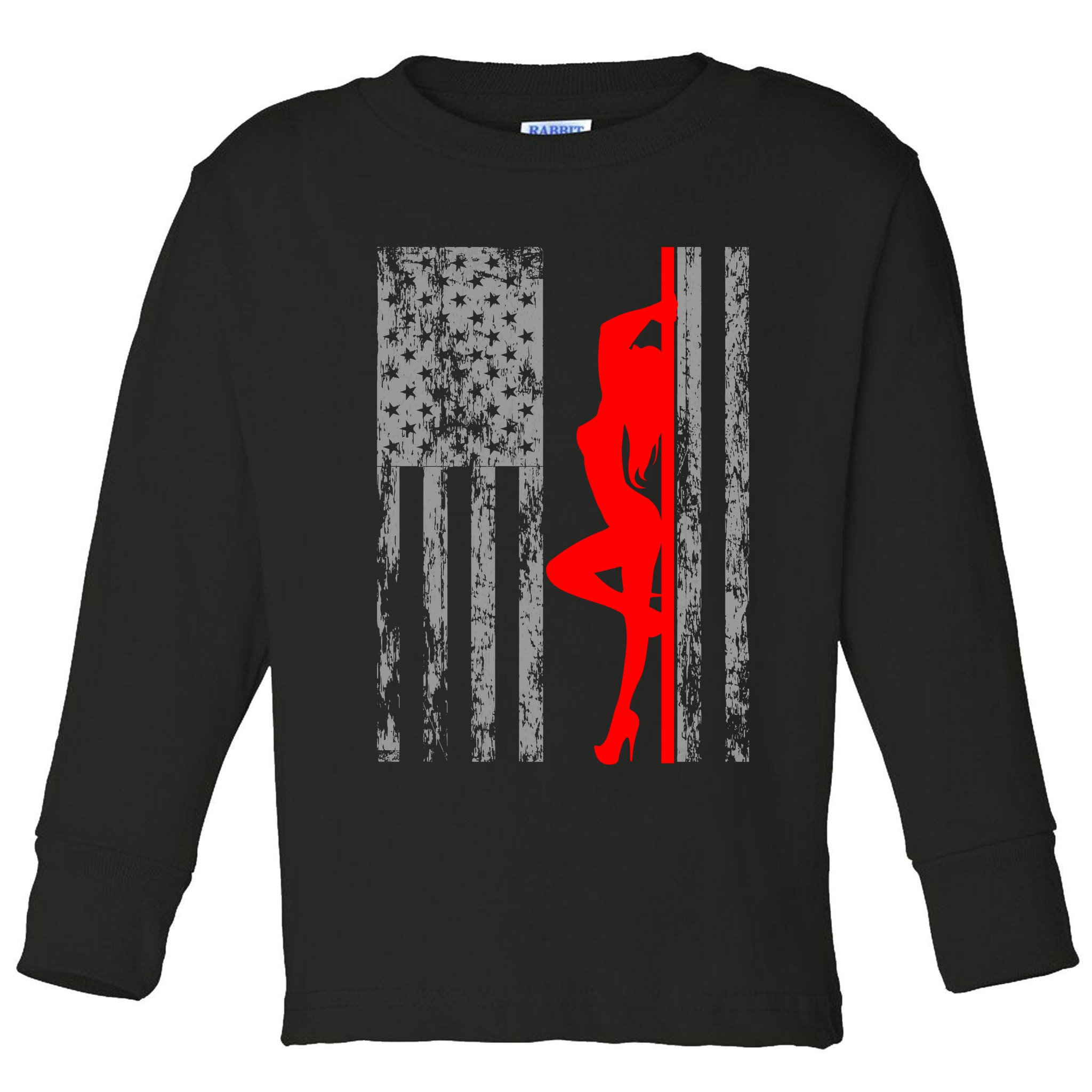 Vintage American Pole Dancer Stripper USA Flag Toddler Long Sleeve Shirt
