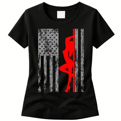 Vintage American Pole Dancer Stripper USA Flag Womens T-Shirt