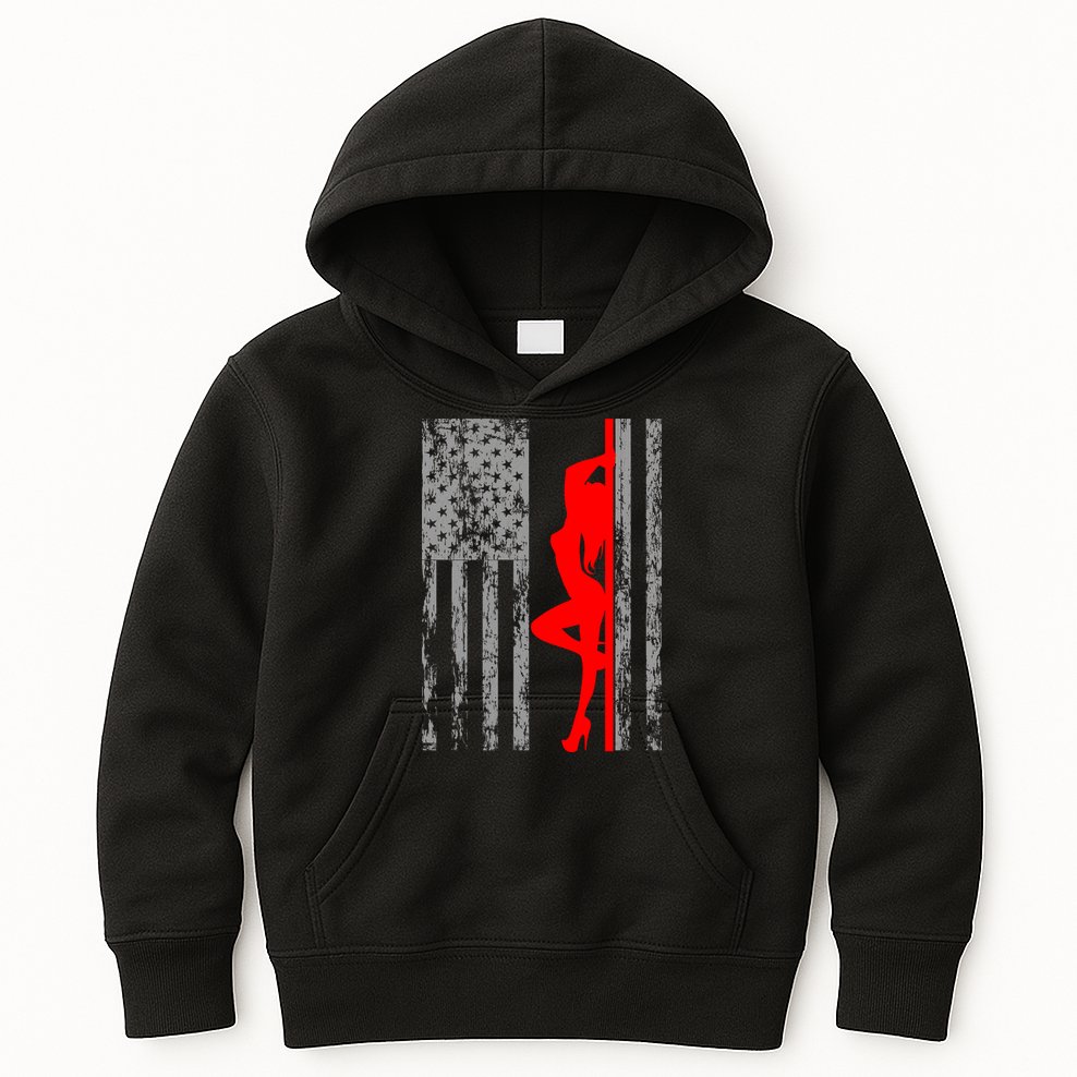 Vintage American Pole Dancer Stripper USA Flag Kids Hoodie