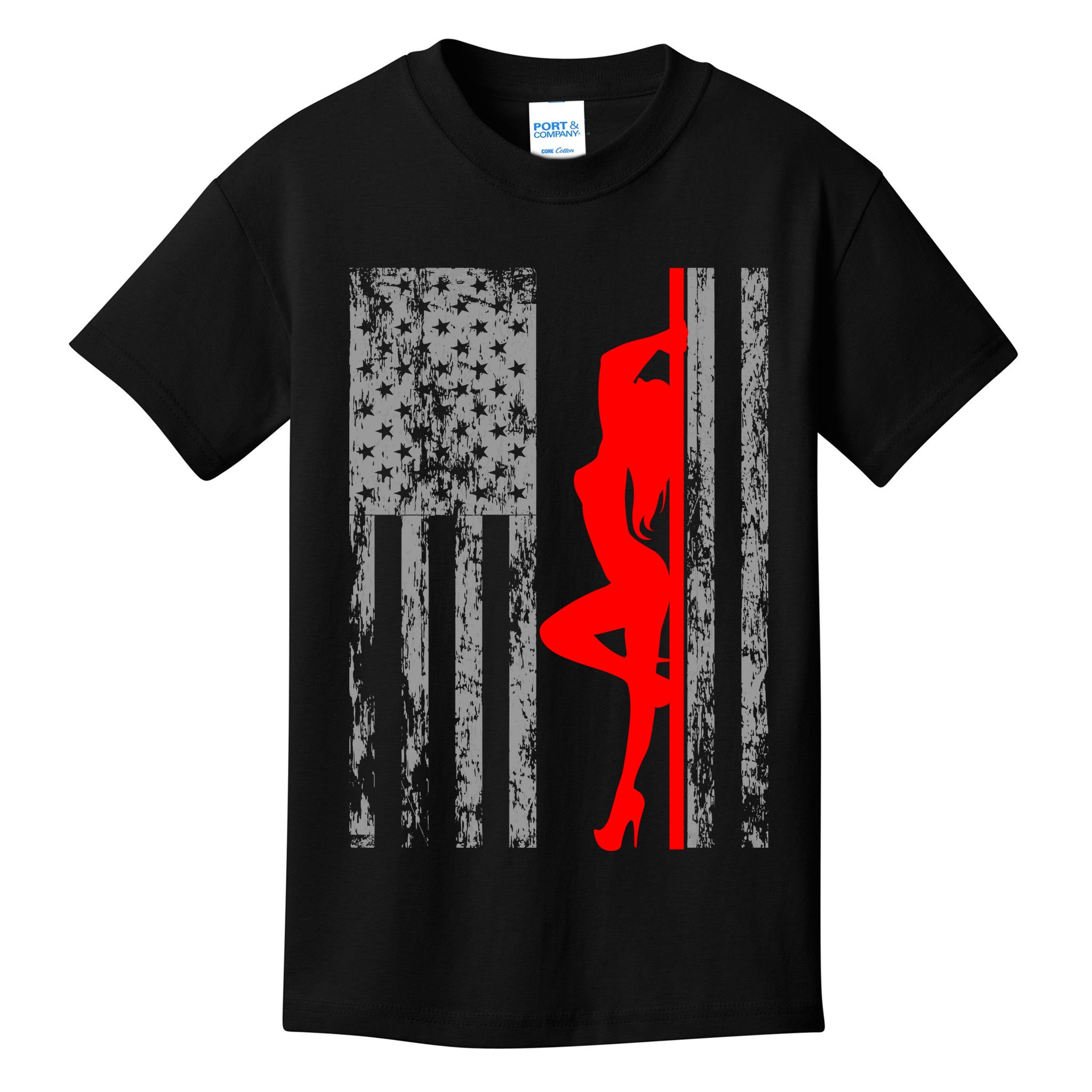 Vintage American Pole Dancer Stripper USA Flag Kids T-Shirt