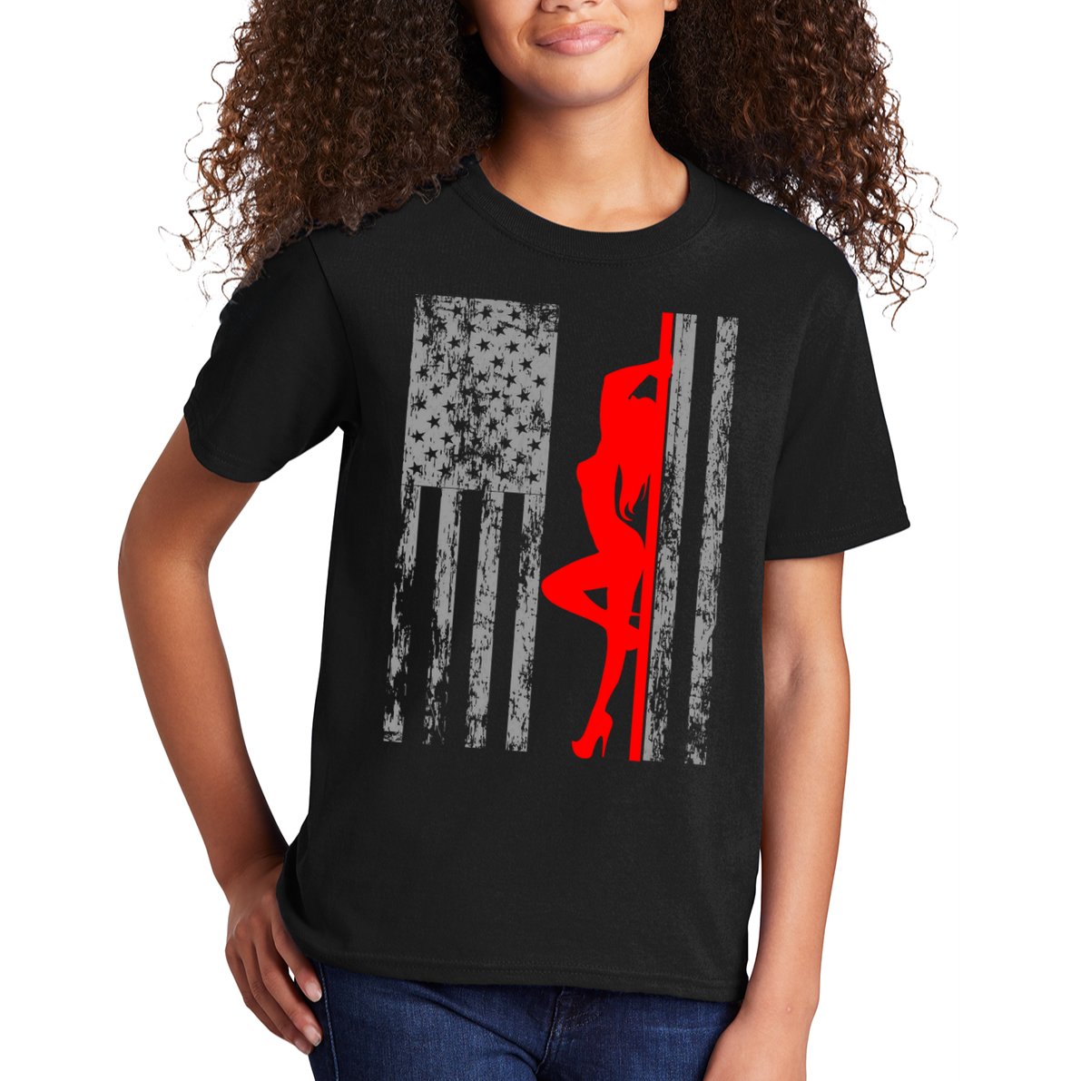 Vintage American Pole Dancer Stripper USA Flag Kids T-Shirt