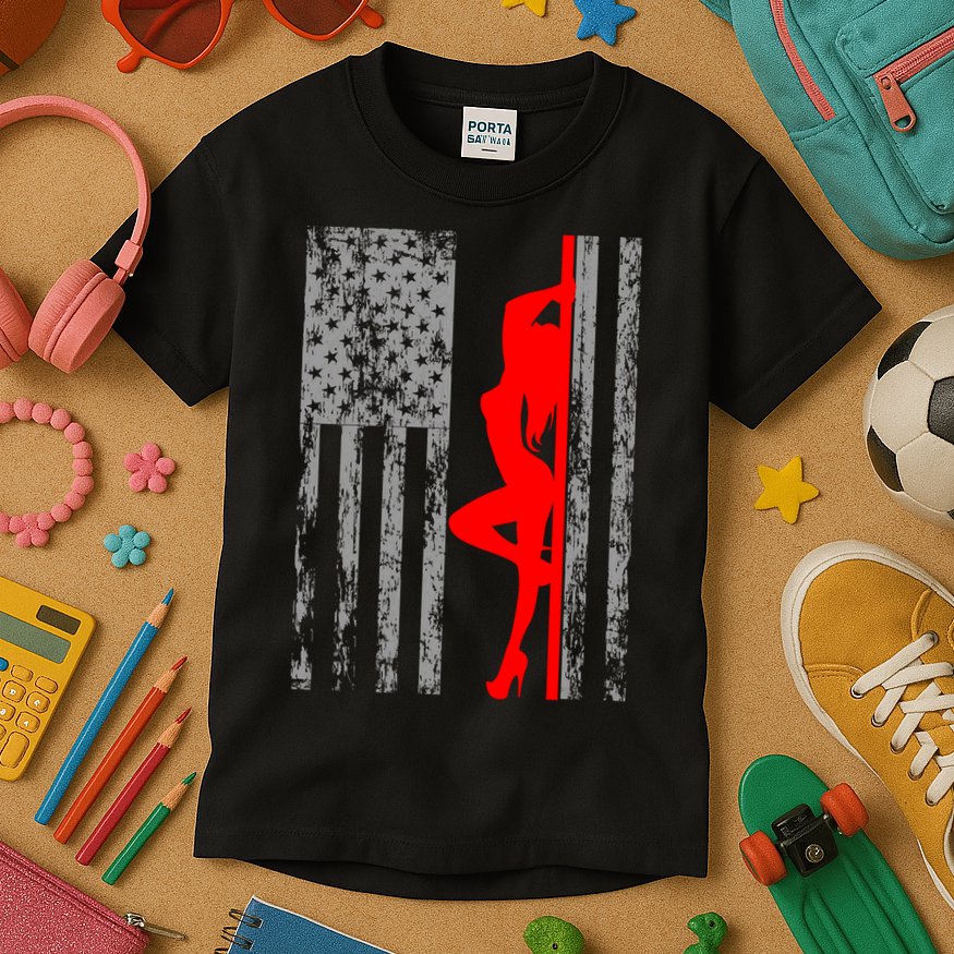 Vintage American Pole Dancer Stripper USA Flag Kids T-Shirt