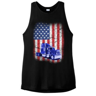 Vintage American Trucker USA Flag Ladies PosiCharge Tri-Blend Wicking Tank