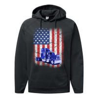 Vintage American Trucker USA Flag Performance Fleece Hoodie