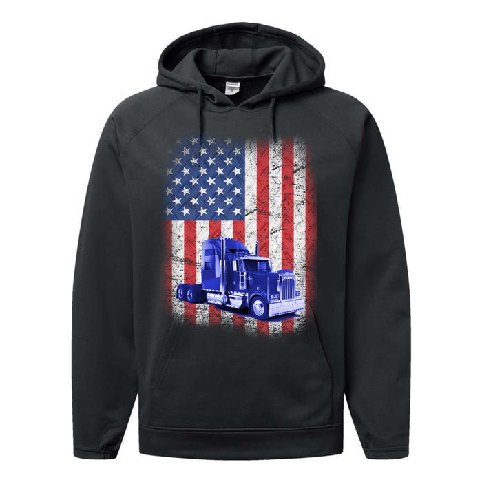 Vintage American Trucker USA Flag Performance Fleece Hoodie