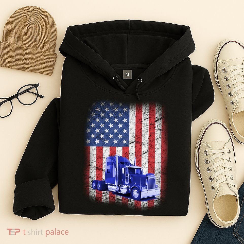Vintage American Trucker USA Flag Hoodie