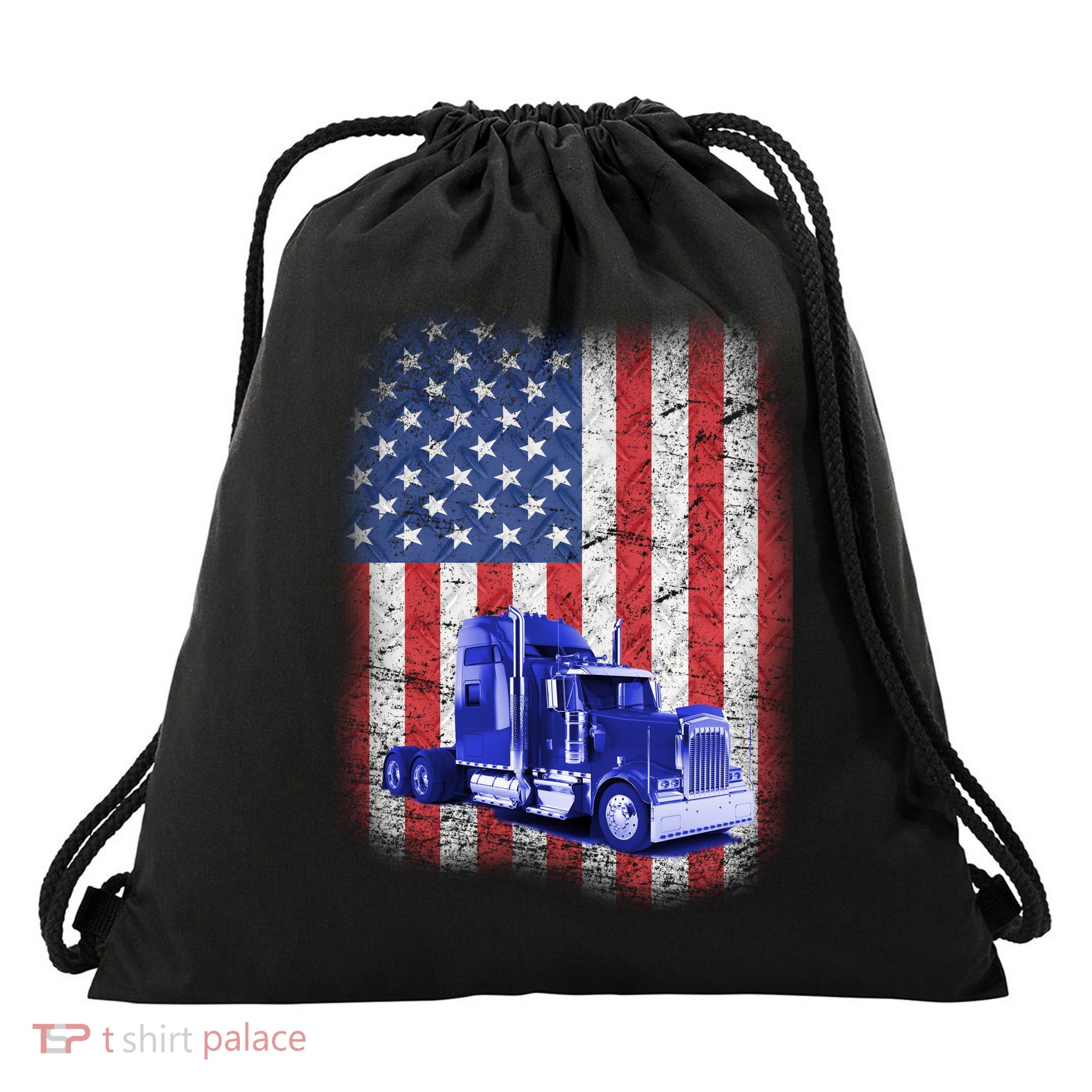 Vintage American Trucker USA Flag Drawstring Bag