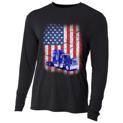 Vintage American Trucker USA Flag Cooling Performance Long Sleeve Crew