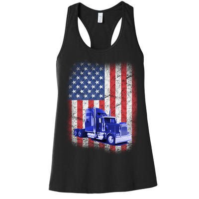 Vintage American Trucker USA Flag Women's Racerback Tank