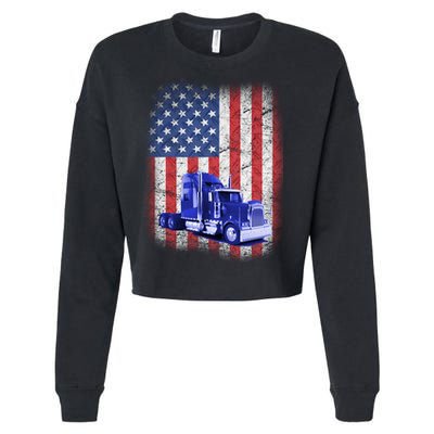 Vintage American Trucker USA Flag Cropped Pullover Crew