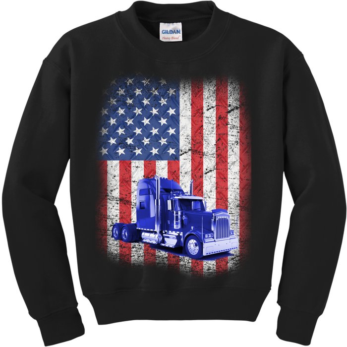 Vintage American Trucker USA Flag Kids Sweatshirt