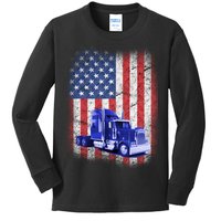 Vintage American Trucker USA Flag Kids Long Sleeve Shirt