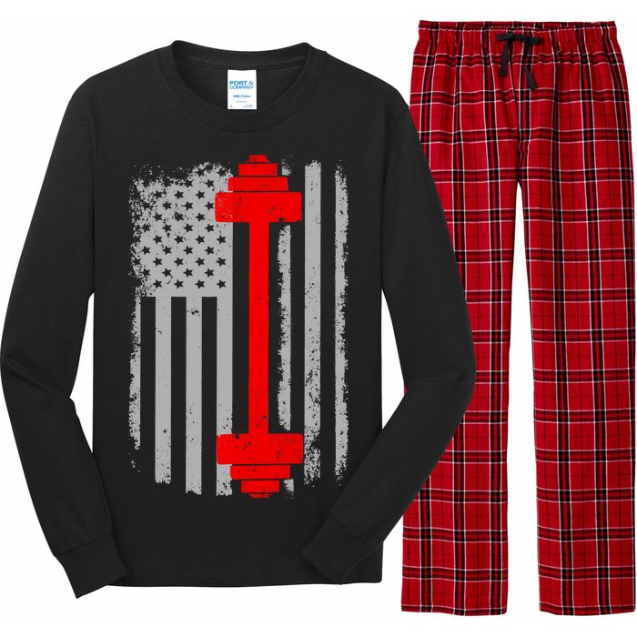 Vintage American Weight Training Flag Long Sleeve Pajama Set