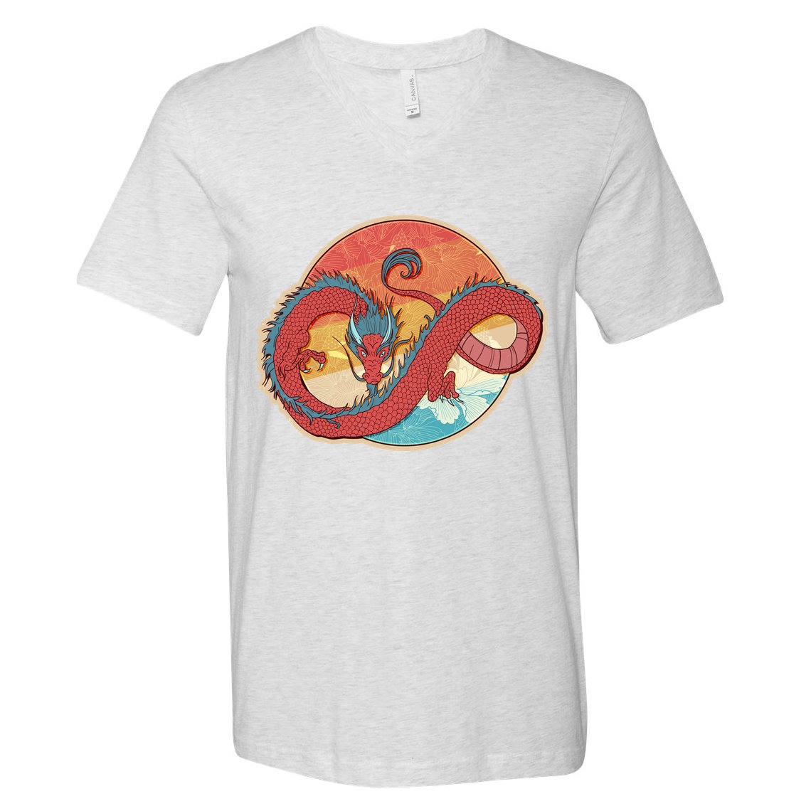 Vintage Asian Dragon Emblem V-Neck T-Shirt