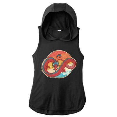 Vintage Asian Dragon Emblem Ladies PosiCharge Tri-Blend Wicking Draft Hoodie Tank