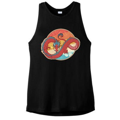 Vintage Asian Dragon Emblem Ladies PosiCharge Tri-Blend Wicking Tank