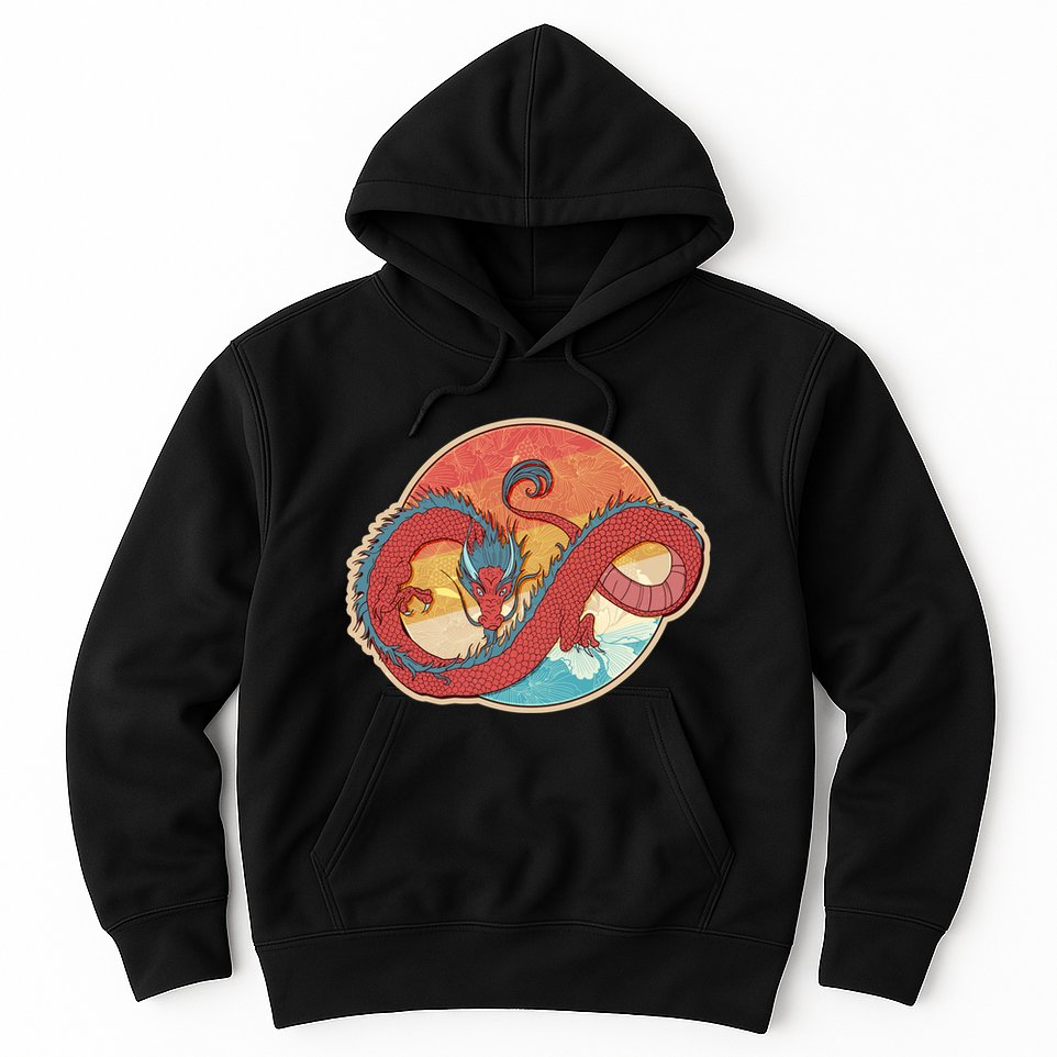 Vintage Asian Dragon Emblem Hoodie