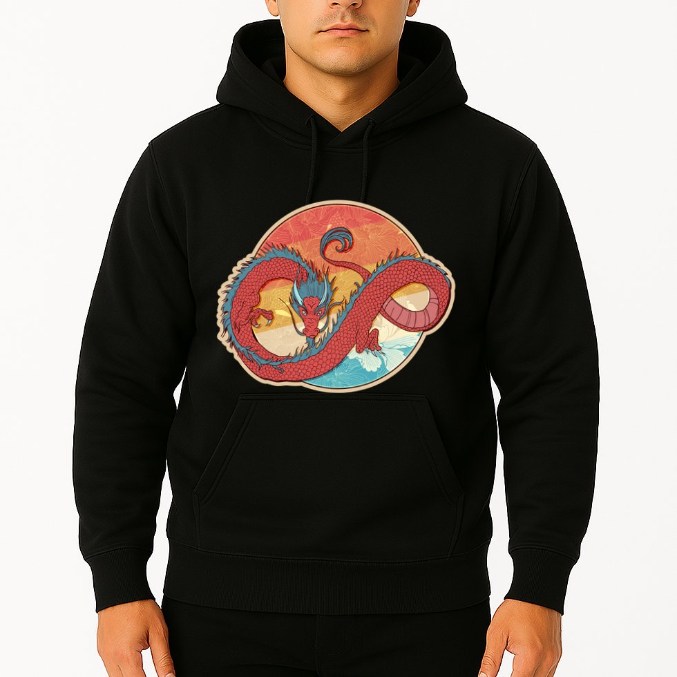 Vintage Asian Dragon Emblem Hoodie