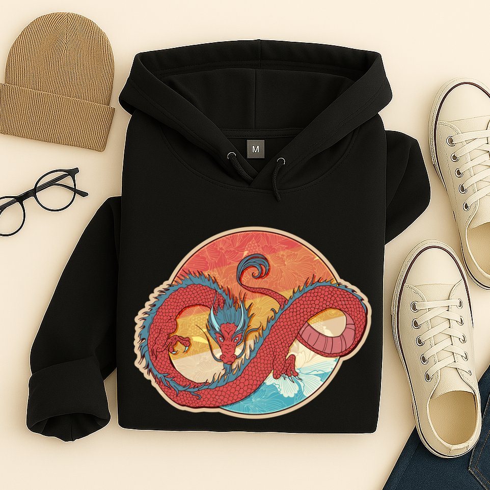 Vintage Asian Dragon Emblem Hoodie