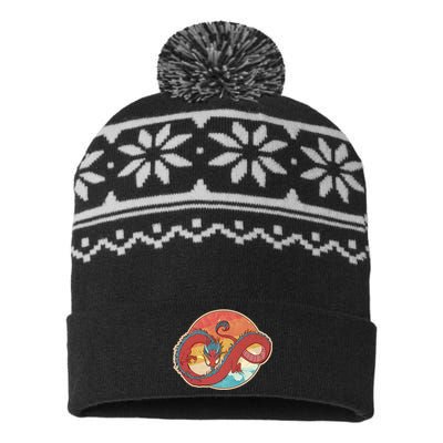 Vintage Asian Dragon Emblem USA-Made Snowflake Beanie