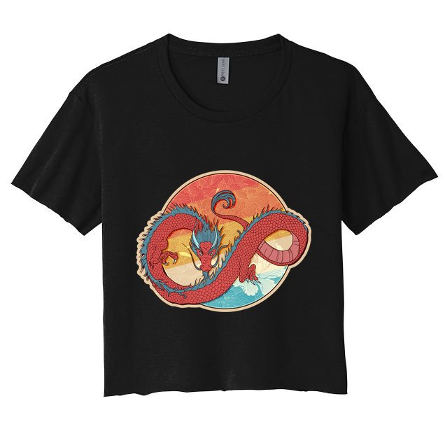Vintage Asian Dragon Emblem Crop Top