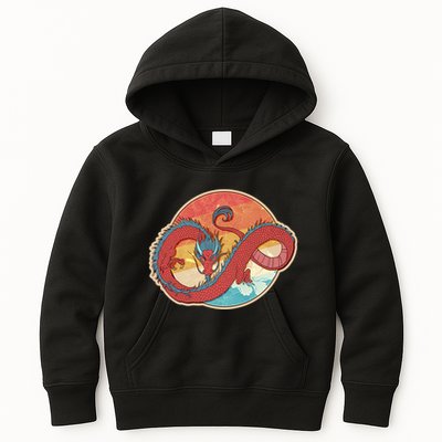 Vintage Asian Dragon Emblem Kids Hoodie