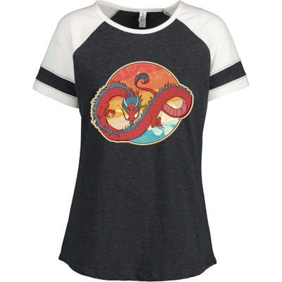 Vintage Asian Dragon Emblem Enza Ladies Jersey Colorblock Tee