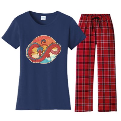 Vintage Asian Dragon Emblem Women's Flannel Pajama Set