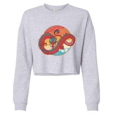 Vintage Asian Dragon Emblem Cropped Pullover Crew