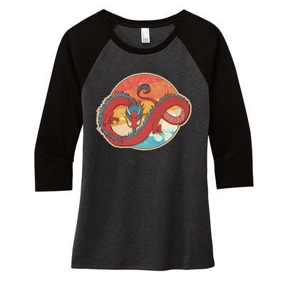 Vintage Asian Dragon Emblem Women's Tri-Blend 3/4-Sleeve Raglan Shirt