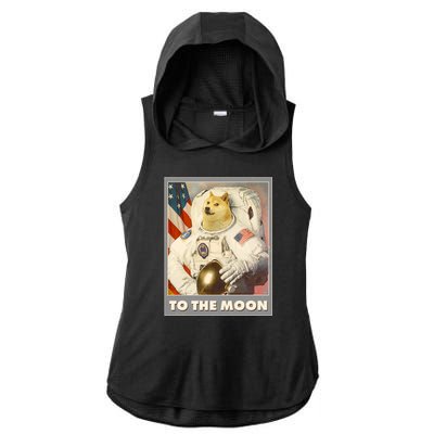 Vintage Astronaut Doge To The Moon Meme Ladies PosiCharge Tri-Blend Wicking Draft Hoodie Tank