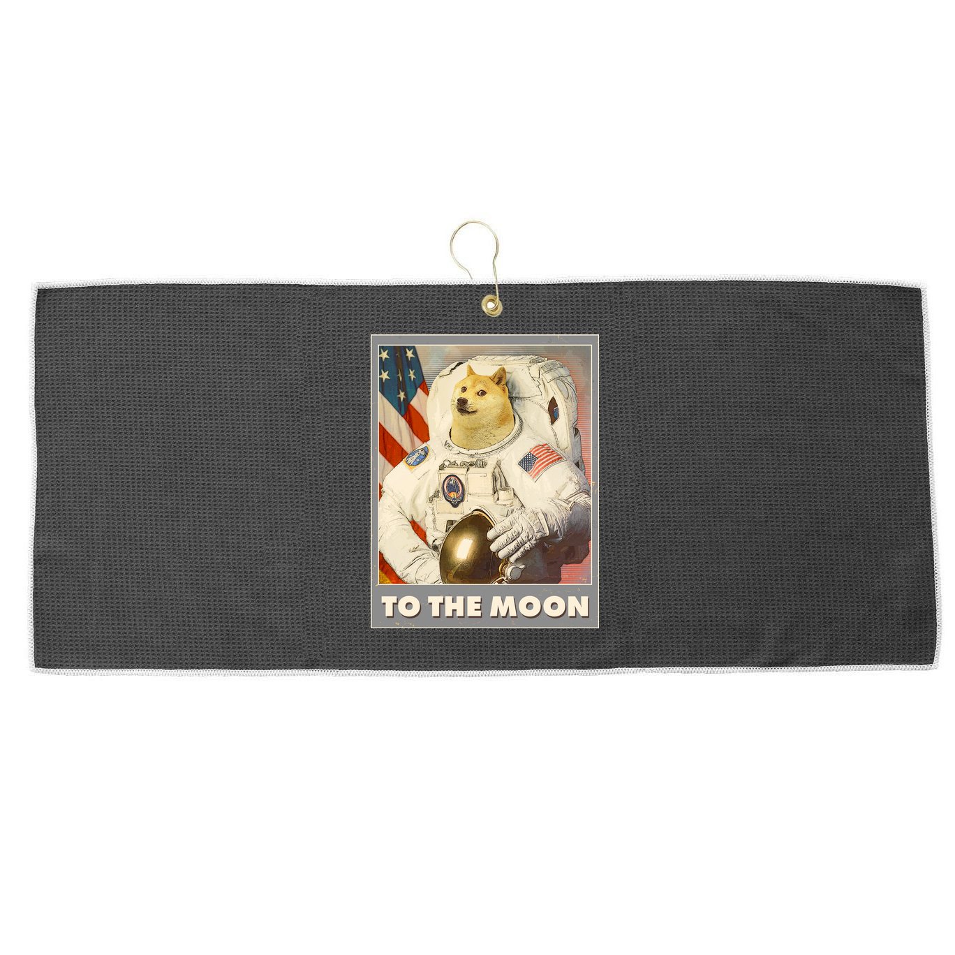 Vintage Astronaut Doge To The Moon Meme Large Microfiber Waffle Golf Towel