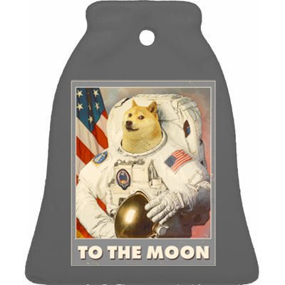 Vintage Astronaut Doge To The Moon Meme Ceramic Bell Ornament