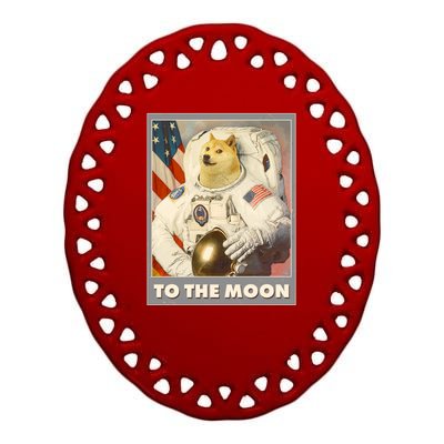 Vintage Astronaut Doge To The Moon Meme Ceramic Oval Ornament