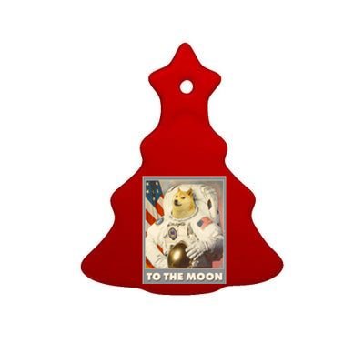 Vintage Astronaut Doge To The Moon Meme Ceramic Tree Ornament