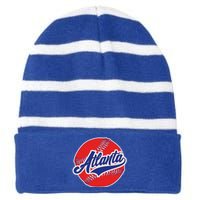 Vintage Atlanta Baseball Sports Logo Striped Beanie with Solid Band