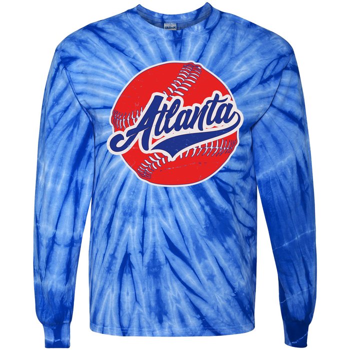 Vintage Atlanta Baseball Sports Logo Tie-Dye Long Sleeve Shirt