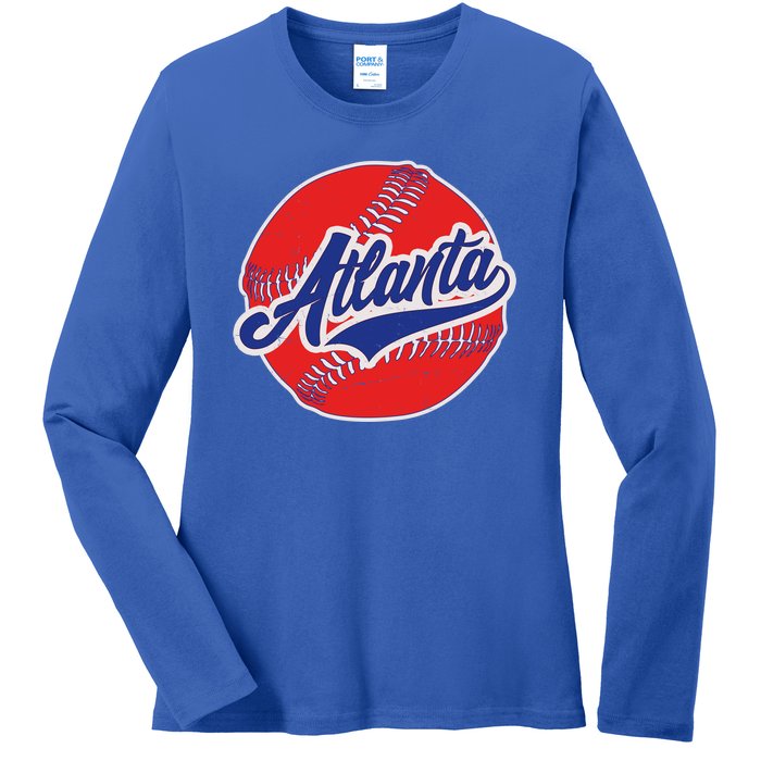 Vintage Atlanta Baseball Sports Logo Ladies Long Sleeve Shirt