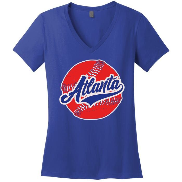 Vintage Atlanta Baseball Sports Logo Women's V-Neck T-Shirt