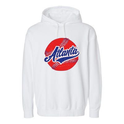 Vintage Atlanta Baseball Sports Logo Garment-Dyed Fleece Hoodie