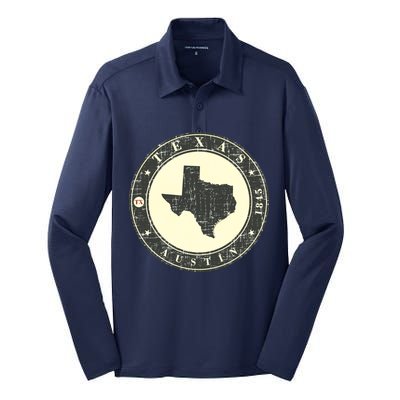 Vintage Austin Texas Logo Silk Touch Performance Long Sleeve Polo