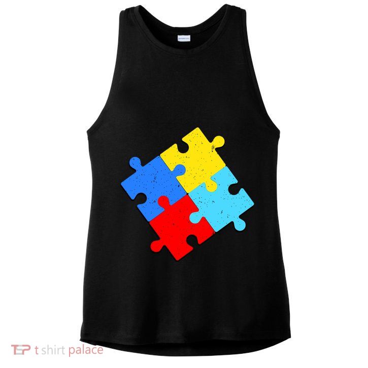 Vintage Autism Puzzle Ladies PosiCharge Tri-Blend Wicking Tank