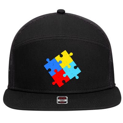 Vintage Autism Puzzle 7 Panel Mesh Trucker Snapback Hat