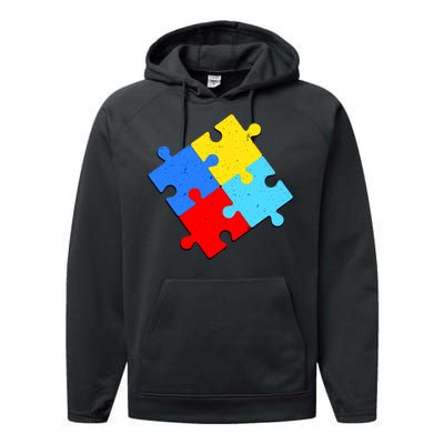 Vintage Autism Puzzle Performance Fleece Hoodie