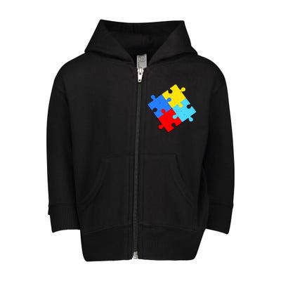 Vintage Autism Puzzle Toddler Zip Fleece Hoodie