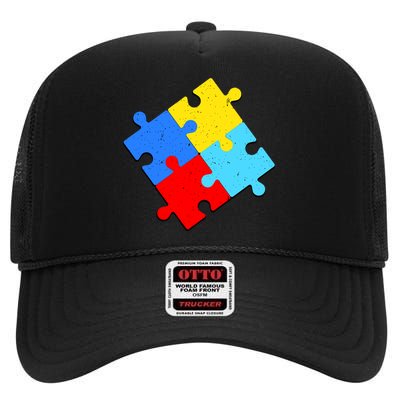 Vintage Autism Puzzle High Crown Mesh Back Trucker Hat