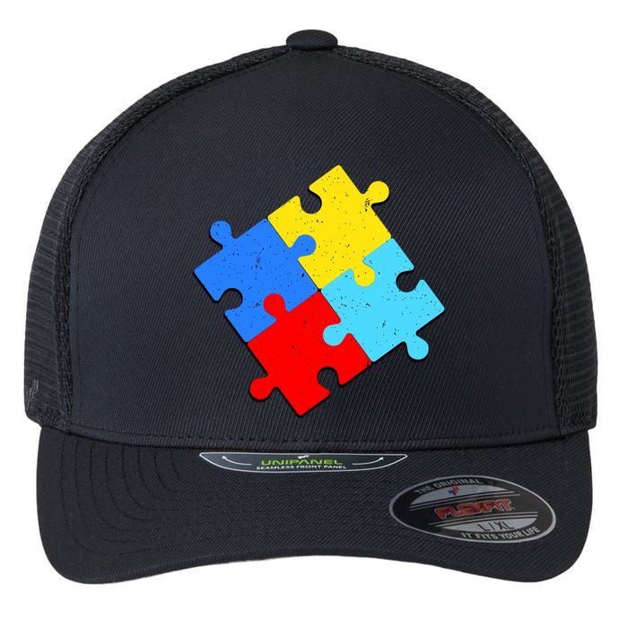 Vintage Autism Puzzle Flexfit Unipanel Trucker Cap