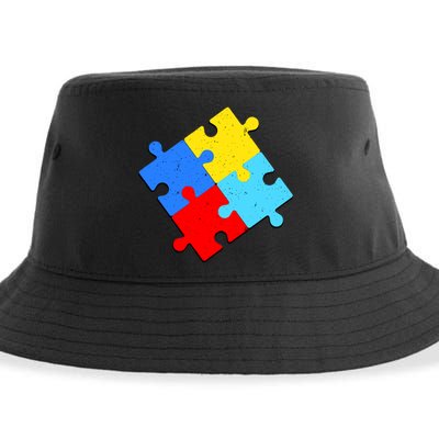 Vintage Autism Puzzle Sustainable Bucket Hat