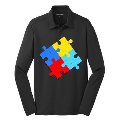 Vintage Autism Puzzle Silk Touch Performance Long Sleeve Polo