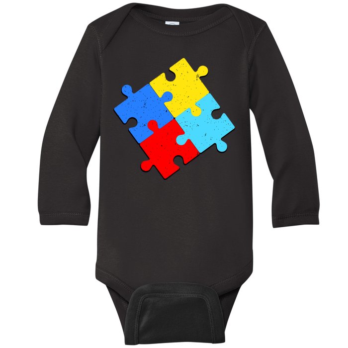 Vintage Autism Puzzle Baby Long Sleeve Bodysuit